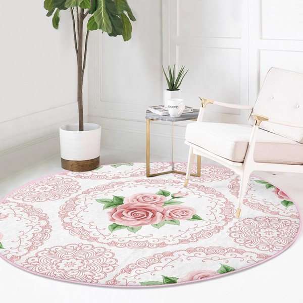 Tappeto rotondo lavabile rosa chiaro adatto per aspirapolvere robot ø 120 cm Comfort - Mila Home-image-2