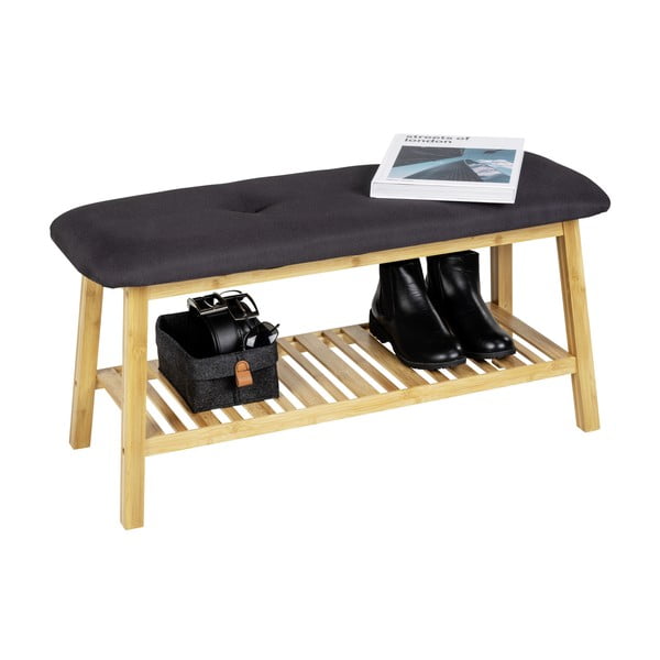 Scarpiera in bambù nero/naturale con panca Ecori - Wenko-image-4