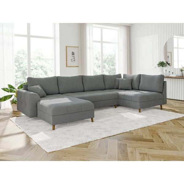 Divano angolare grigio in tessuto bouclé (angolo sinistro/"U") Ariella - Ropez-image-3