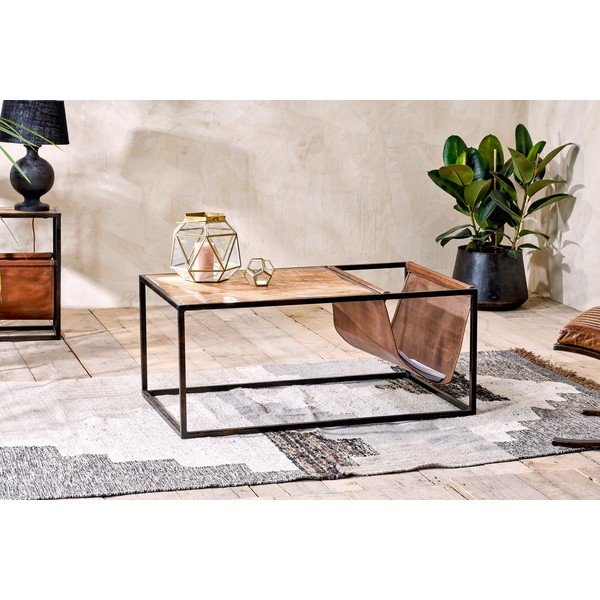 Tavolino in legno di mango e pelle Alera - Nkuku-image-1