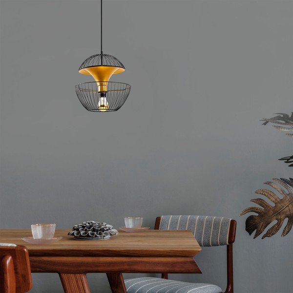 Lampada a sospensione in nero e oro con paralume in metallo ø 30 cm Telmander - Opviq lights-image-2