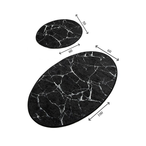 Set di 2 tappeti da bagno ovali neri Marmo - Foutastic-image-2