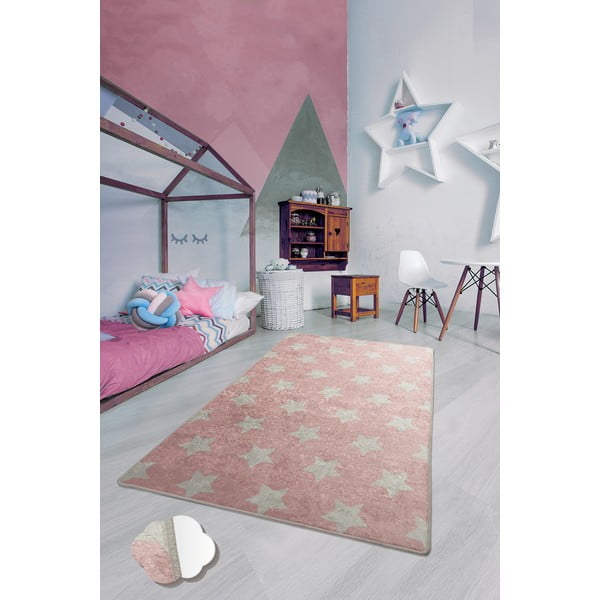 Tappeto rosa antiscivolo per bambini Stars, 140 x 190 cm - Conceptum Hypnose-image-1