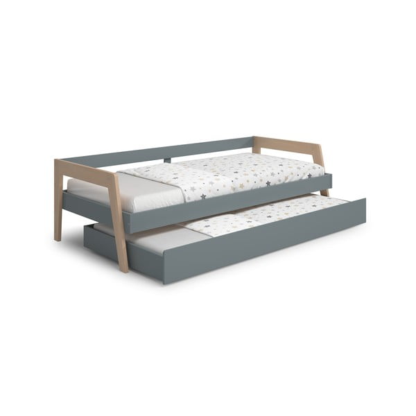 Letto da bambini estraibile verde/verde polveroso in pino massiccio con contenitore con rete inclusa 90x200 cm Carrie – Marckeric-image-2