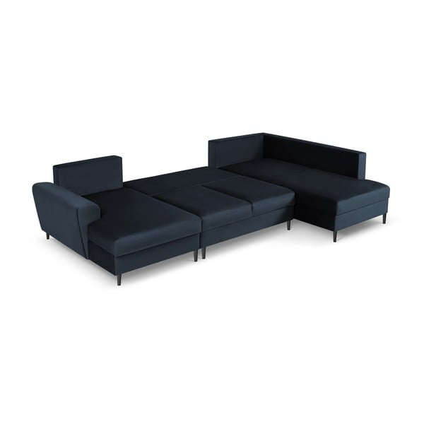 Divano angolare blu scuro allungabile e con contenitore (con penisola a destra/a U) con rivestimento in velluto Kyoto – Cosmopolitan Design-image-2
