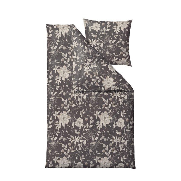 Biancheria da letto grigia in cotone organico sateen , 140 x 220 Garden Bloom - Södahl