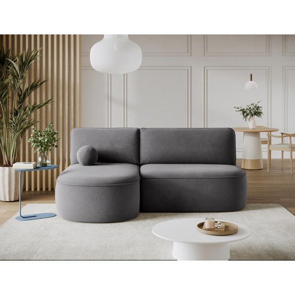 Divano angolare grigio allungabile/con contenitore (con penisola a sinistra/con chaise lounge) con rivestimento in velluto Livosa – ELTAP-image-2