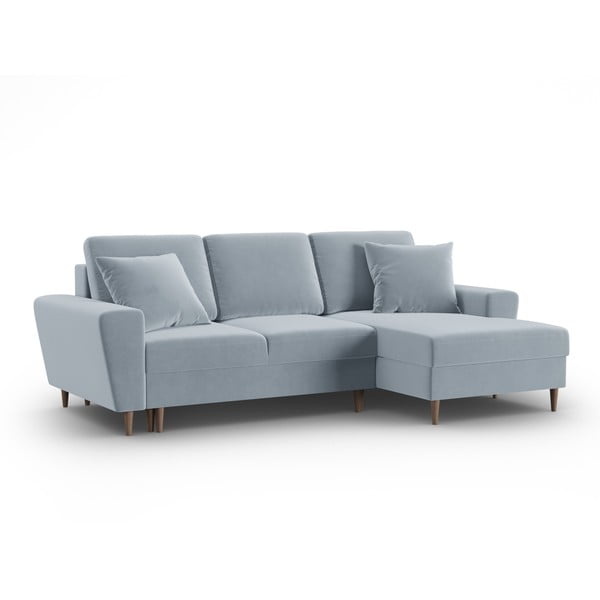 Divano angolare azzurro allungabile e con contenitore (con penisola a destra/con chaise lounge) con rivestimento in velluto Kyoto – Cosmopolitan Design-image-4