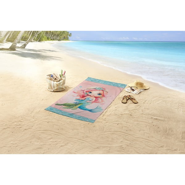 Telo mare da bambini blu/rosa in velluto 75x150 cm Alisse – Good Morning-image-1