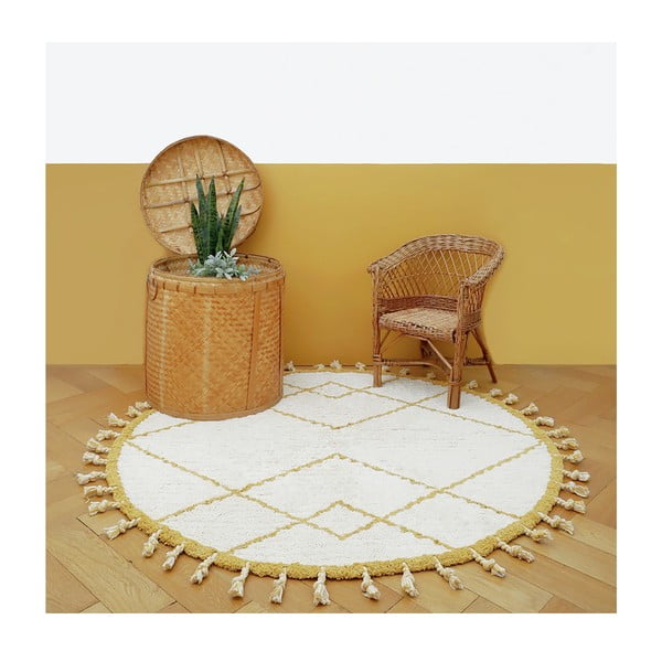 Tappeto in cotone bianco e giallo fatto a mano, ø 120 cm Come - Nattiot-image-2