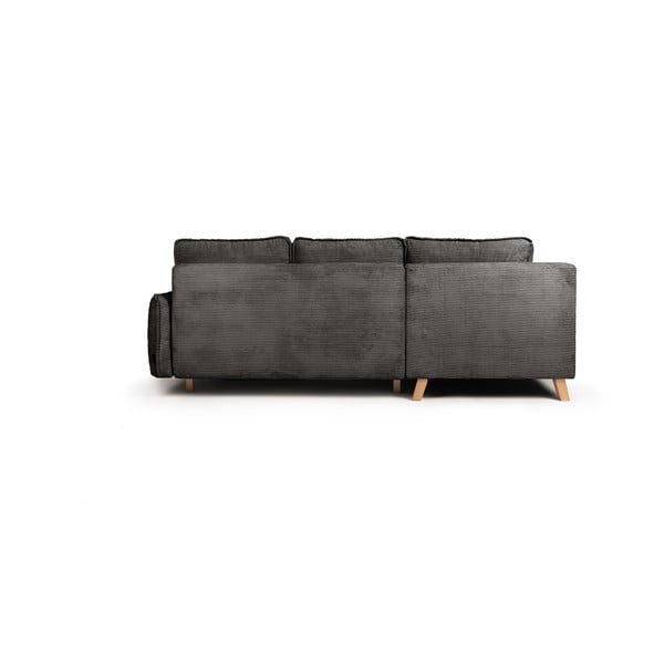 Divano angolare grigio allungabile (con penisola a sinistra) con rivestimento in velluto a coste Tori – Bonami Selection-image-4