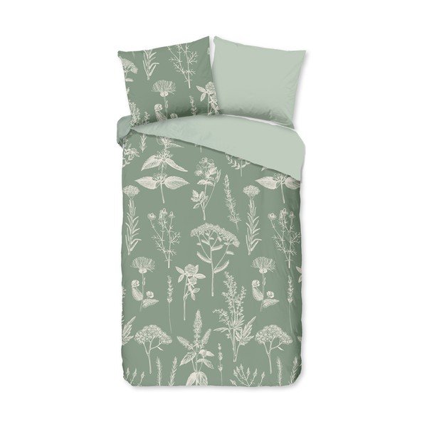 Set copripiumino e federa color salvia in flanella per letto singolo/per letto esteso 140x220 cm Herbs – Good Morning