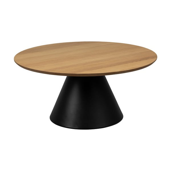 Tavolino rotondo nero e naturale con piano in rovere ø 85 cm Soli - Actona-image-3