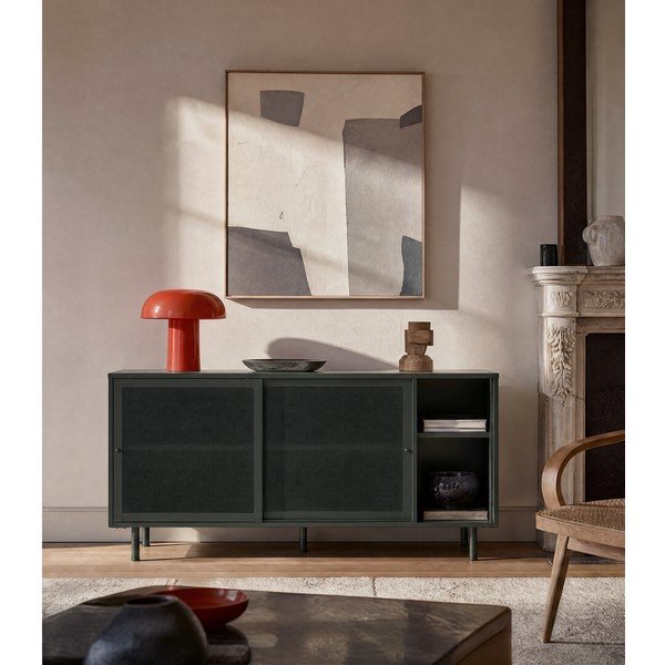 Cassettiera bassa in metallo verde scuro con ante scorrevoli 160x75 cm Veep - Unique Furniture-image-3