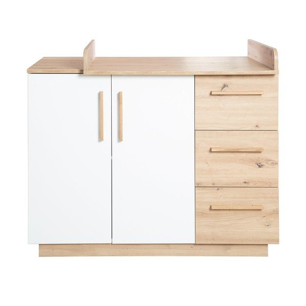 Cassettiera per bambini bianca/di colore naturale con effetto rovere con fasciatoio 118x103x79 cm Lion – Roba