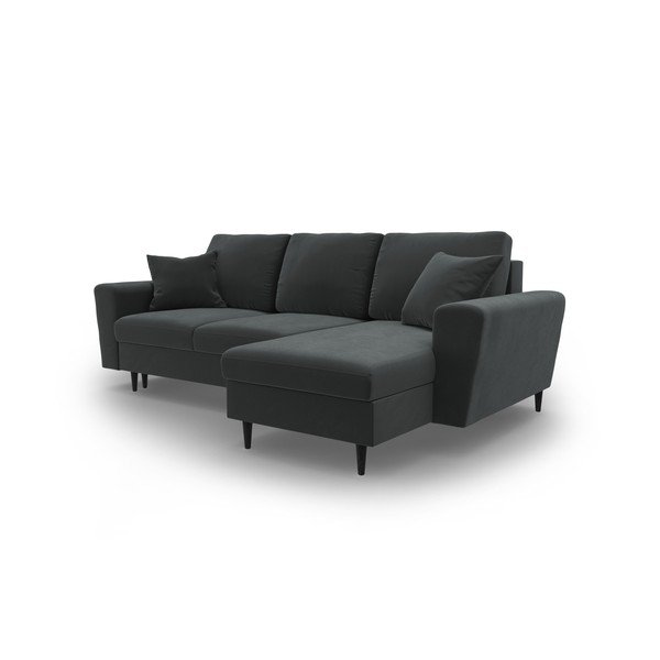 Divano angolare grigio scuro allungabile e con contenitore con rivestimento in velluto Kyoto – Cosmopolitan Design-image-4