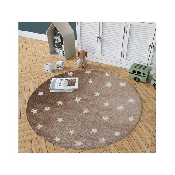 Tappeto rotondo marrone con stelle Stelle, ø 80 cm - KICOTI-image-2