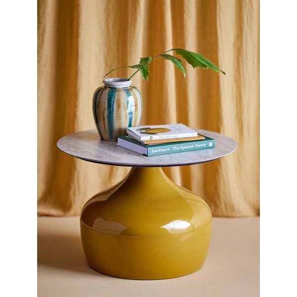 Tavolino da salotto rotondo giallo con piano in ceramica ø 60 cm Lecco – Bloomingville-image-1