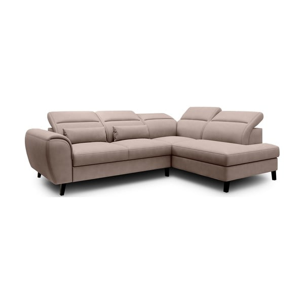 Divano angolare beige allungabile/con contenitore (con penisola a destra/a L) e rivestimento in velluto Noble – ELTAP-image-2