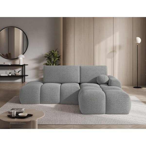 Divano angolare grigio allungabile/con contenitore (con penisola a destra/con chaise lounge) con rivestimento in bouclé Vittario – ELTAP-image-1