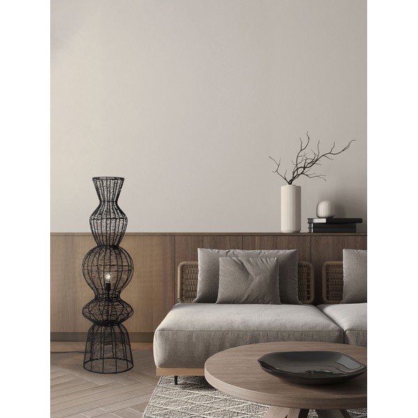 Lampada da terra nera opaca con rivestimento in corda (altezza totale 136 cm) Breena – Nova Luce-image-1