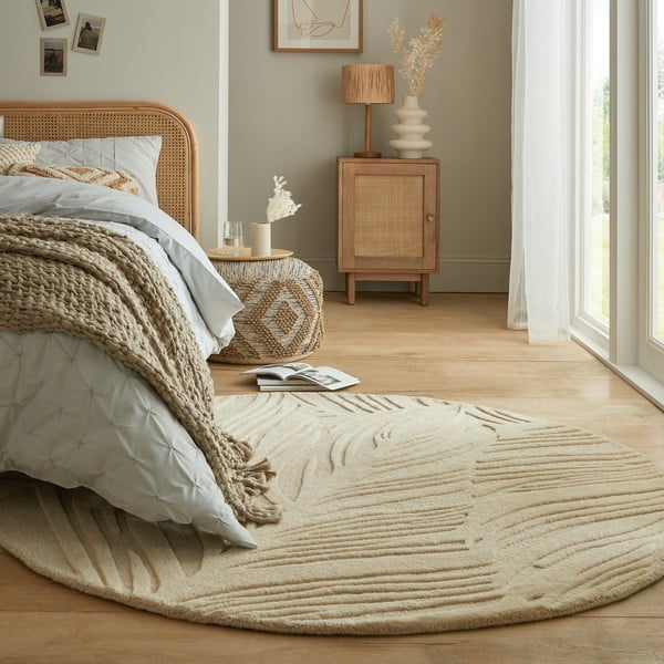 Tappeto rotondo in lana beige ø 160 cm Leaf - Flair Rugs-image-1
