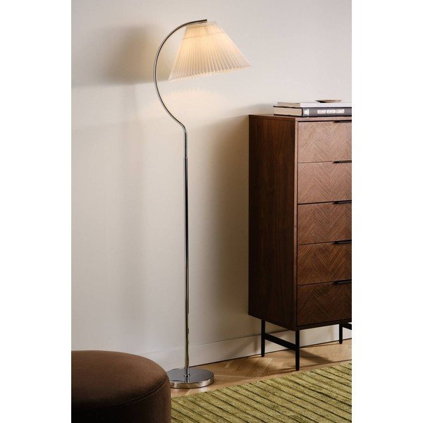 Lampada da terra bianca/color argento lucido in tessuto (altezza totale 165 cm) Celie – Jotex-image-1
