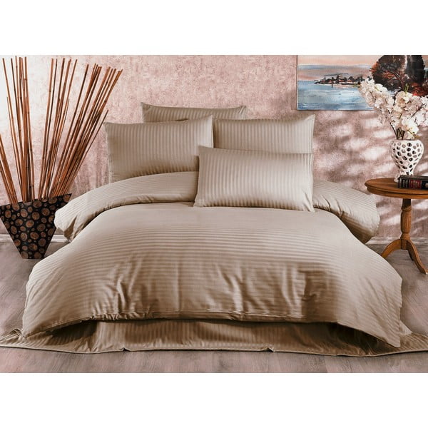 Biancheria da letto singola in cotone sateen beige 140x200 cm Lilyum - Mijolnir-image-1