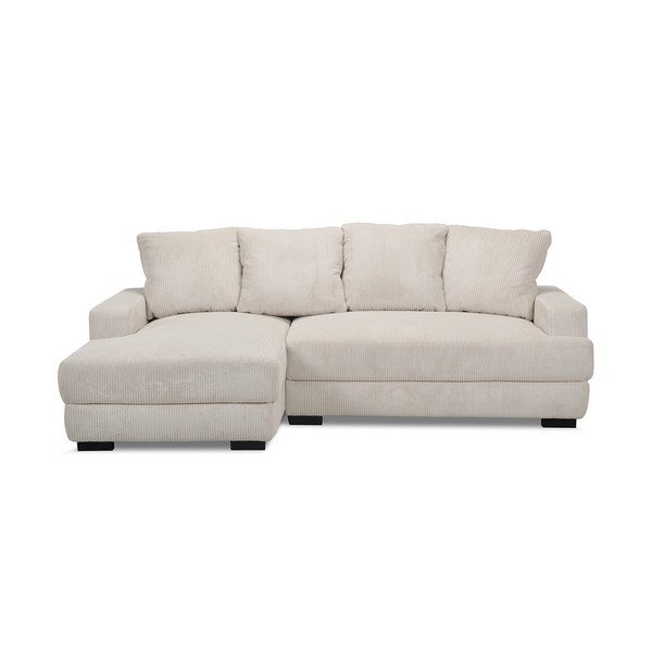 Divano angolare beige allungabile/con contenitore (con penisola a sinistra/con chaise lounge) con rivestimento in velluto a coste Campi – Bobochic Paris
