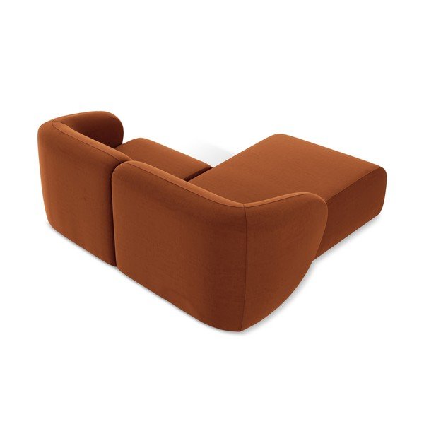 Divano angolare color terracotta (con penisola a sinistra/con chaise lounge) con rivestimento in velluto Lani – Makamii-image-3