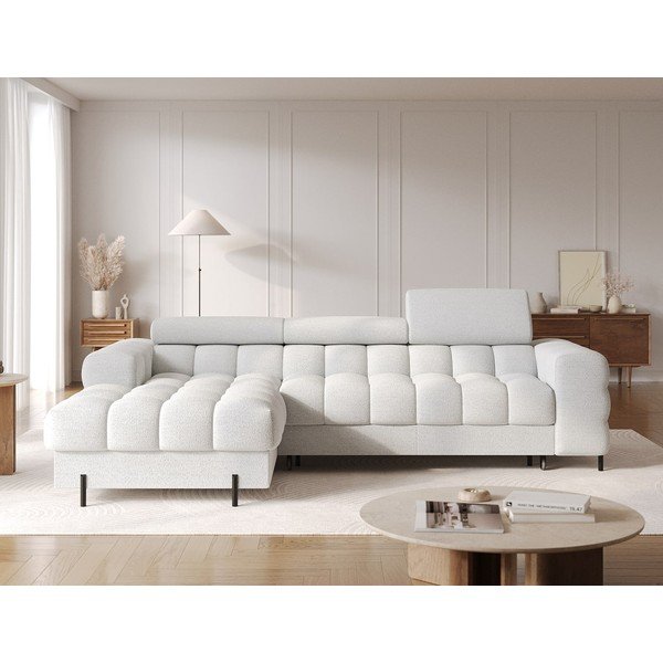 Divano angolare grigio (con penisola a sinistra/con chaise lounge) con rivestimento in bouclé Felro – ELTAP-image-1