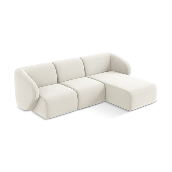 Divano angolare beige (con penisola a destra/con chaise lounge) con rivestimento in velluto Lani – Makamii-image-2