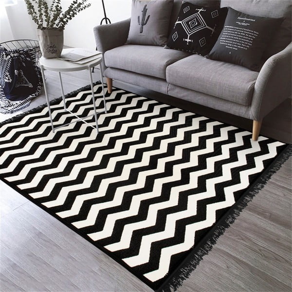 Tappeto bifacciale bianco e nero Zig Zag 80 x 150 cm - Cihan Bilisim Tekstil-image-1