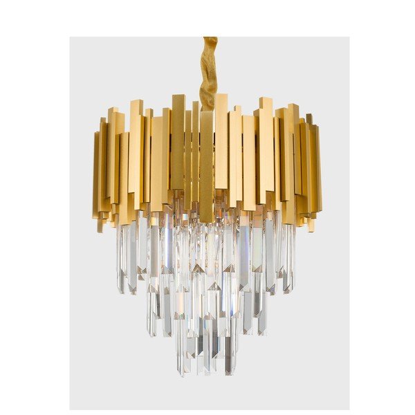 Lampadario dorato in metallo con paralume in cristallo ø 40 cm Grane – Nova Luce-image-1