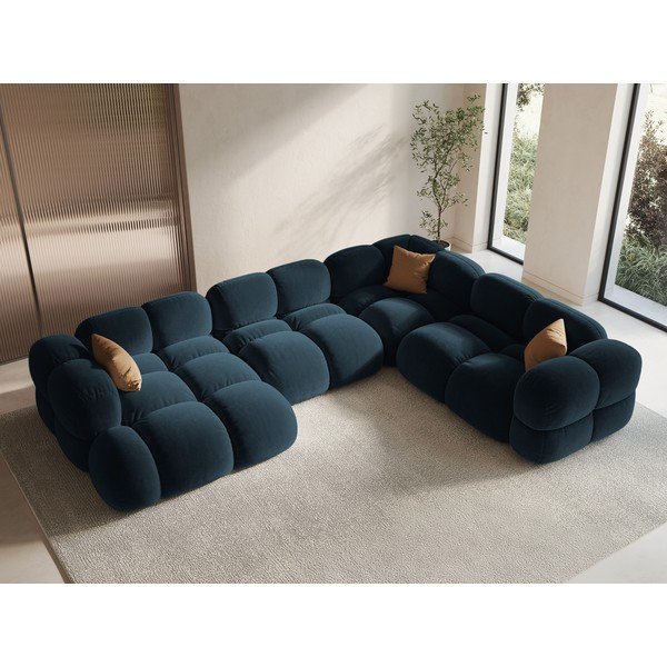 Divano angolare blu scuro (con penisola a destra/a U) con rivestimento in velluto Loretto – Cosmopolitan Design-image-1