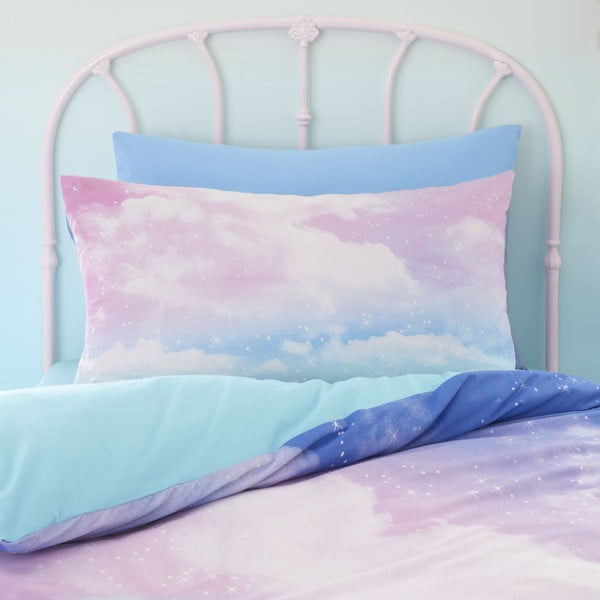 Set copripiumino e federa da bambini blu e rosa per letto singolo 135x200 cm Ombre Rainbow Clouds – Catherine Lansfield-image-2
