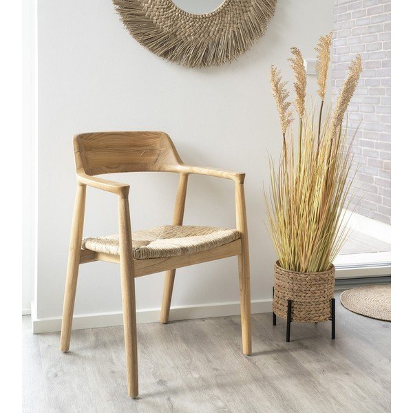 Sedia da pranzo di colore naturale in legno massiccio con braccioli Getafe – House Nordic-image-1