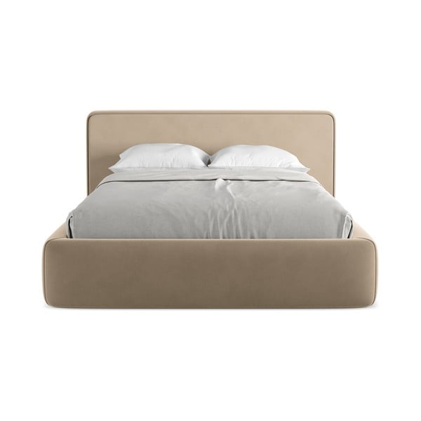 Letto matrimoniale imbottito marrone chiaro con contenitore con griglia 140x200 cm Kiana - Makamii-image-4