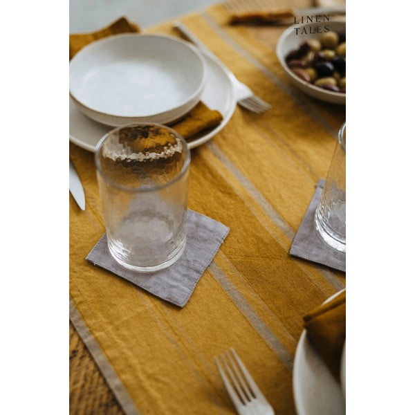 Tovaglia di lino 140x140 cm Amber Bronze Stripes - Linen Tales-image-4