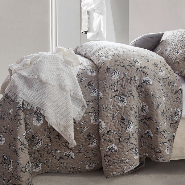 Copriletto in microfibra marrone con due federe Classic Flower, 180 x 250 cm - Sleeptime-image-2