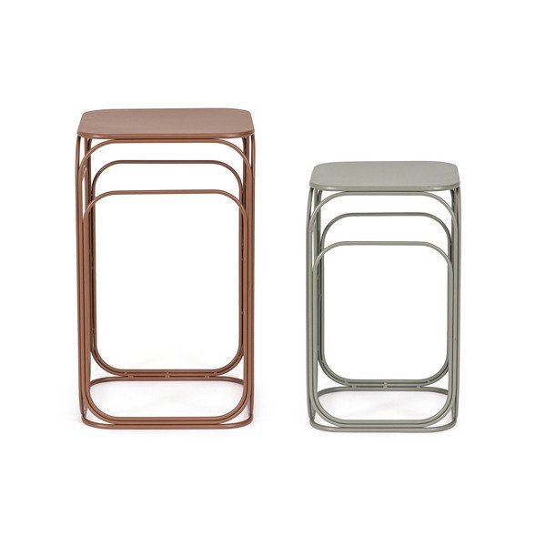 Set di tavolini da salotto grigi/color terracotta in metallo 2 pz 36x36 cm Clarity – Bizzotto-image-3