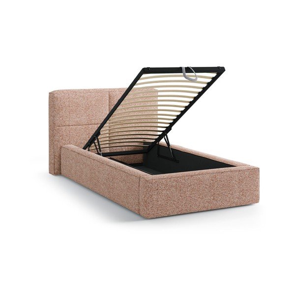 Letto singolo imbottito rosa con contenitore con rete inclusa 90x200 cm Darren – Micadoni -image-1