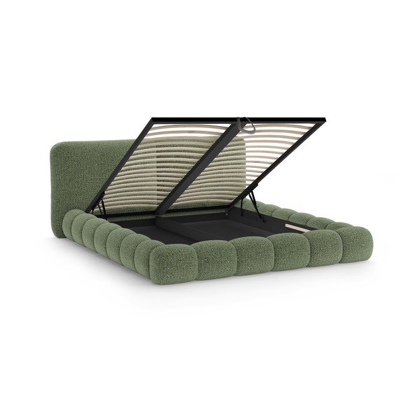 Letto matrimoniale imbottito verde con contenitore con rete inclusa 200x200 cm Solange – Micadoni -image-2