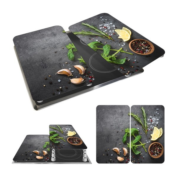 Set di 2 copri stufe in vetro grigio Herbs Universal - Wenko-image-3