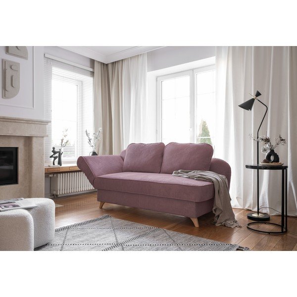 Chaise longue rosa polveroso (con penisola a sinistra) con rivestimento in velluto a coste Chic Charlotte – Miuform-image-2