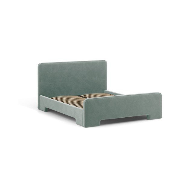 Letto matrimoniale imbottito azzurro con rete inclusa 160x200 cm Eda – Micadoni -image-1