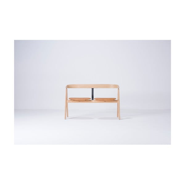 Panca in legno di quercia con seduta in pelle Ava - Gazzda-image-1