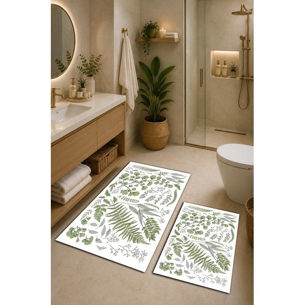 Set di tappetini per il bagno verdi/beige 2 pz 60x100 cm Floral – Mila Home-image-1