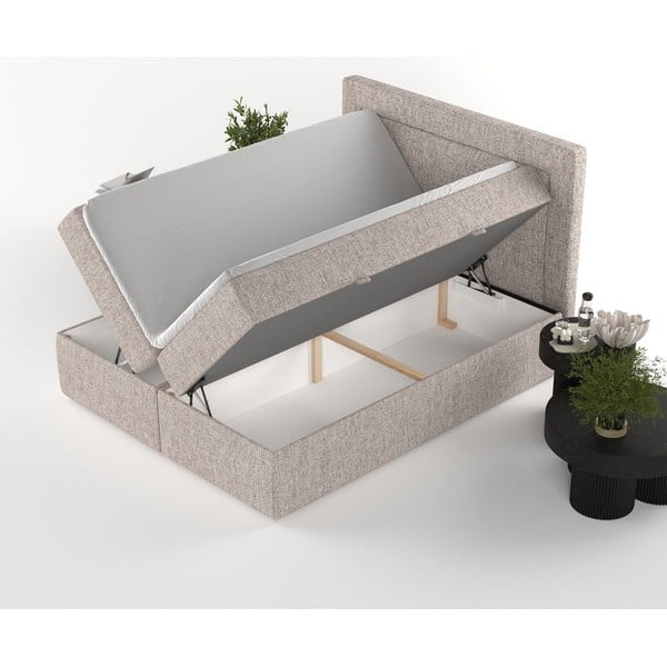 Letto boxspring marrone chiaro con contenitore 200x200 cm Imagine - Maison de Rêve-image-3