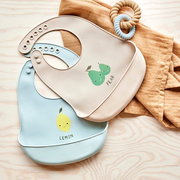 Set di bavaglini color menta/beige in silicone 2 pz Yummy – OYOY Mini-image-1